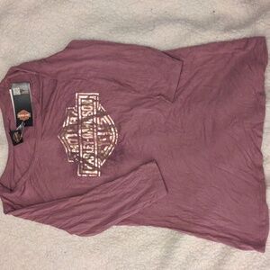 Harley Davidson Purple 3/4 Sleeve Metallic Bling Scoop Neck Tee. Size Small. NWT